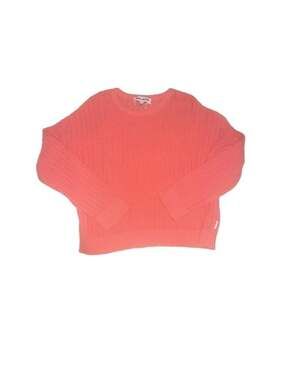 DKNY Jeans Coral Pink Open Knit Long Sleeve Crew Neck Sweater